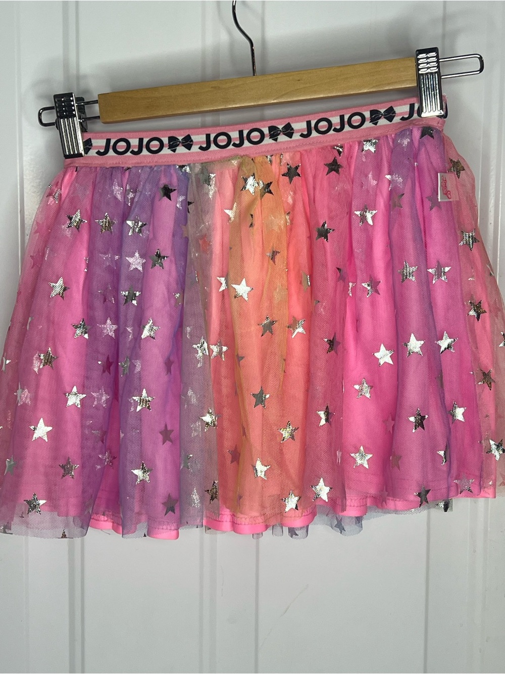 JoJo Siwa Tulle Skirt Tutu Pink Sparkle Silver Stars Dance Moms Girls Size 7/8